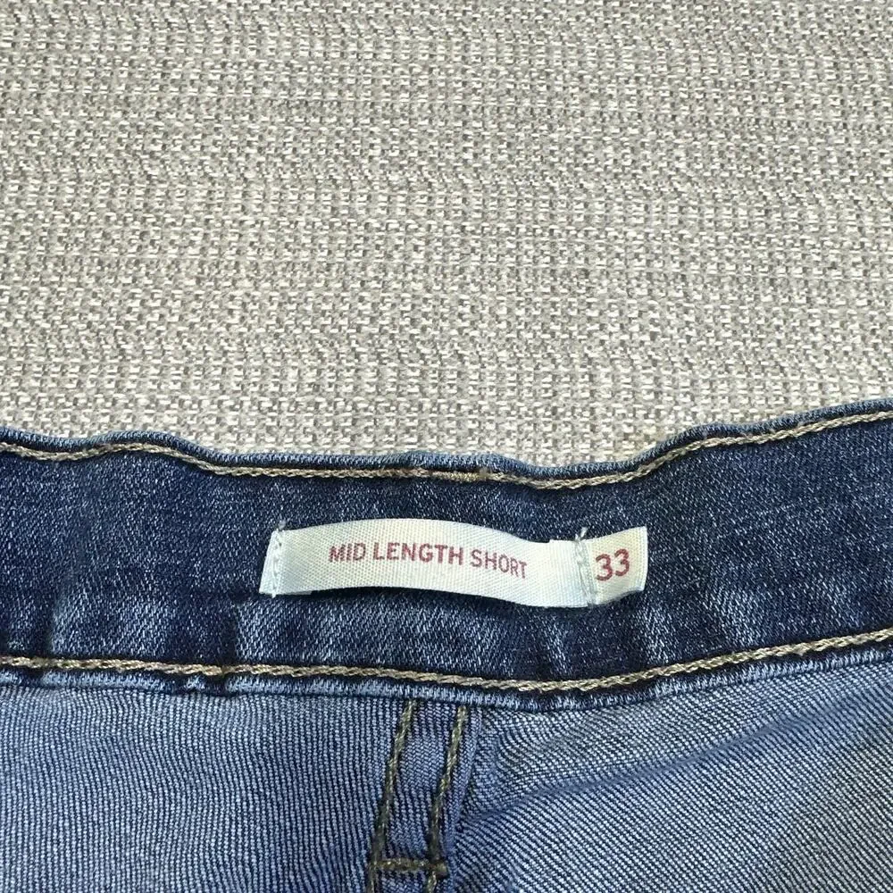 Levis Mid Rise Shorts Womens 33 Blue Denim Cuffed Stretch Casual Summer Jean‎